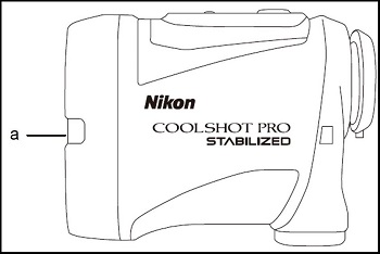 Drawing of a Coolshot Pro Stabilized and a note of the Actual Distance Indicator location.